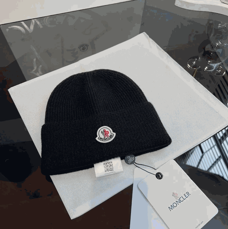 Moncler Ribbed Wool Beanie Winter Hat Black