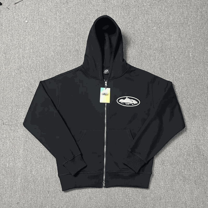 Corteiz Crtz Alcatraz Zip-Up Streetwear Hoodie Black