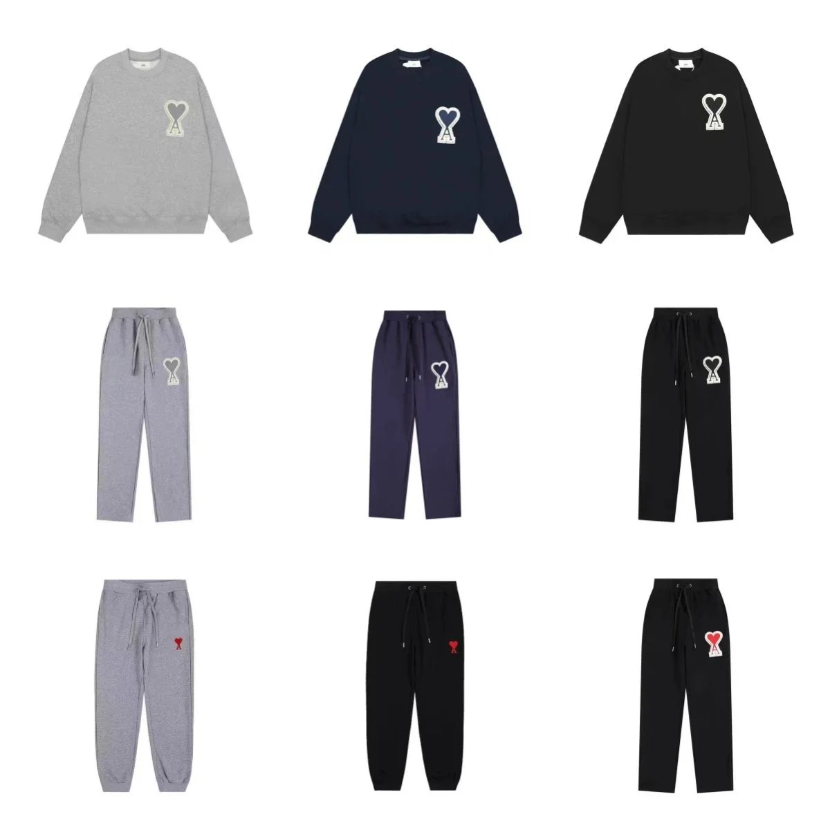 AMI Paris Ami de Coeur Sweatshirt and Sweatpants Set Casual Cotton Tracksuit Multicolor