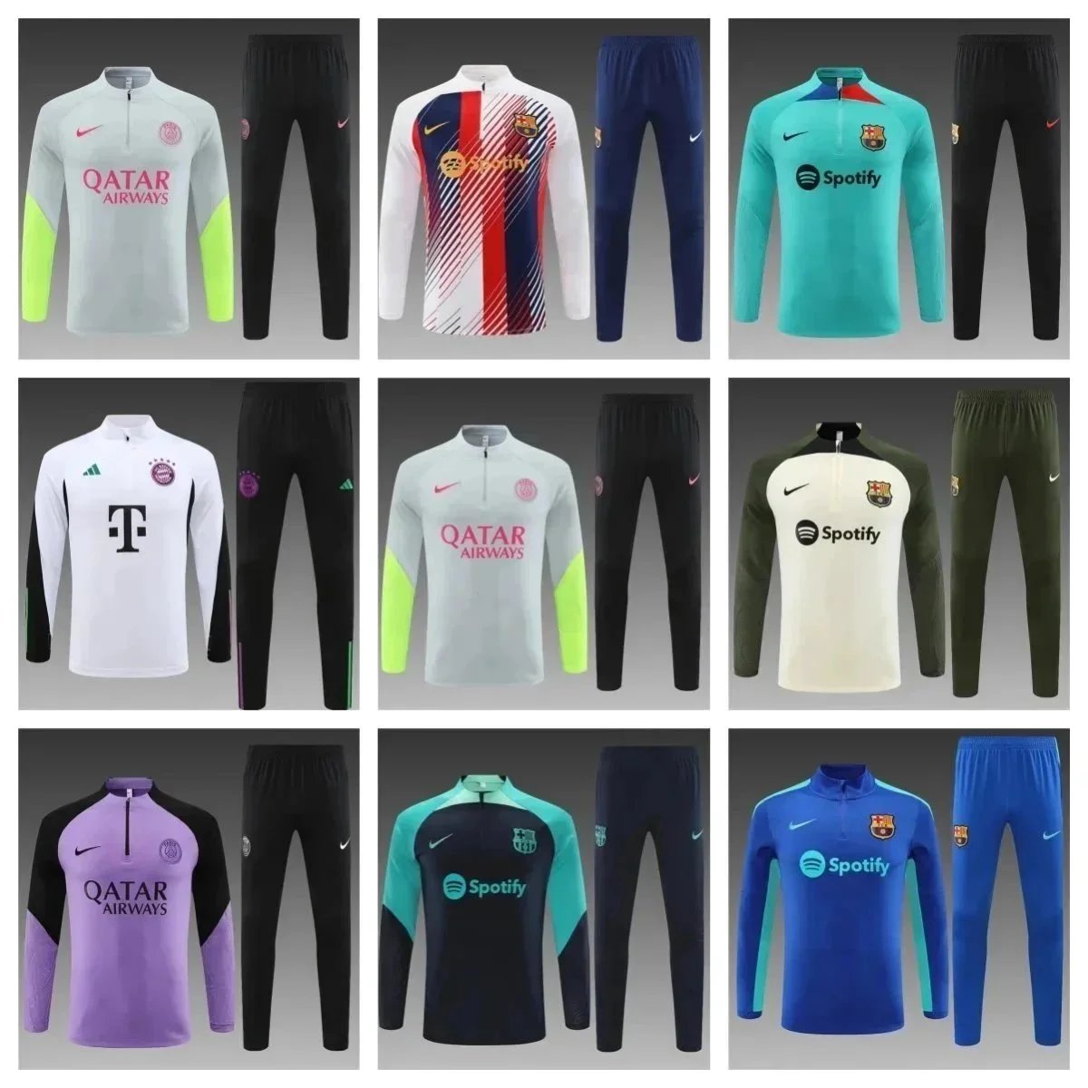 Nike FC Barcelona and PSG Training Tracksuit Set Soccer Jersey and Pants Multicolor