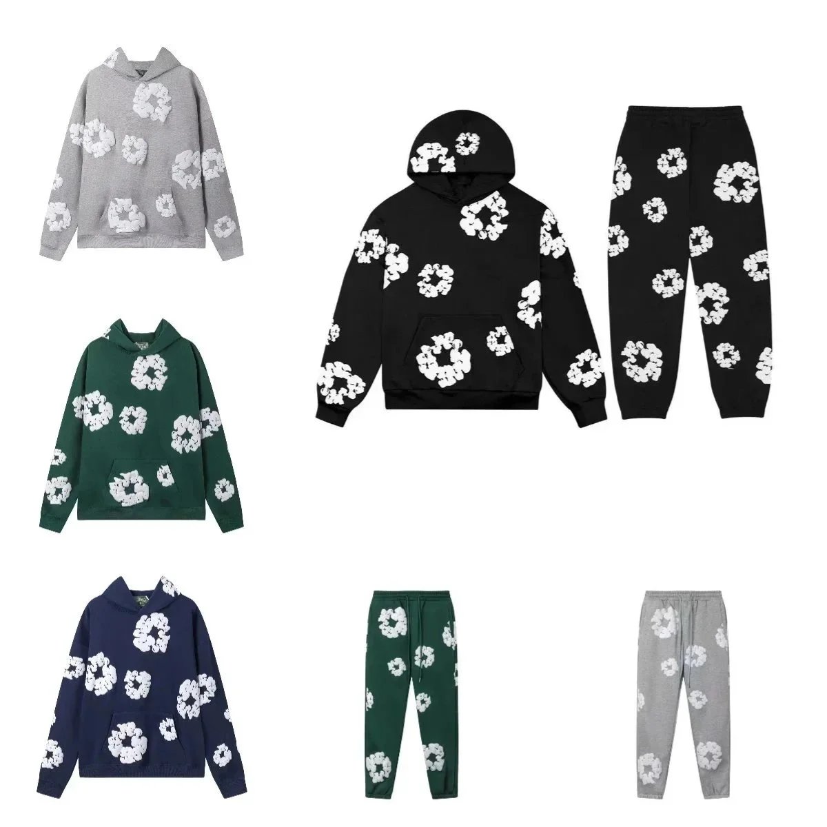 Denim Tears Cotton Wreath Casual Hoodie and Joggers Set Multicolor